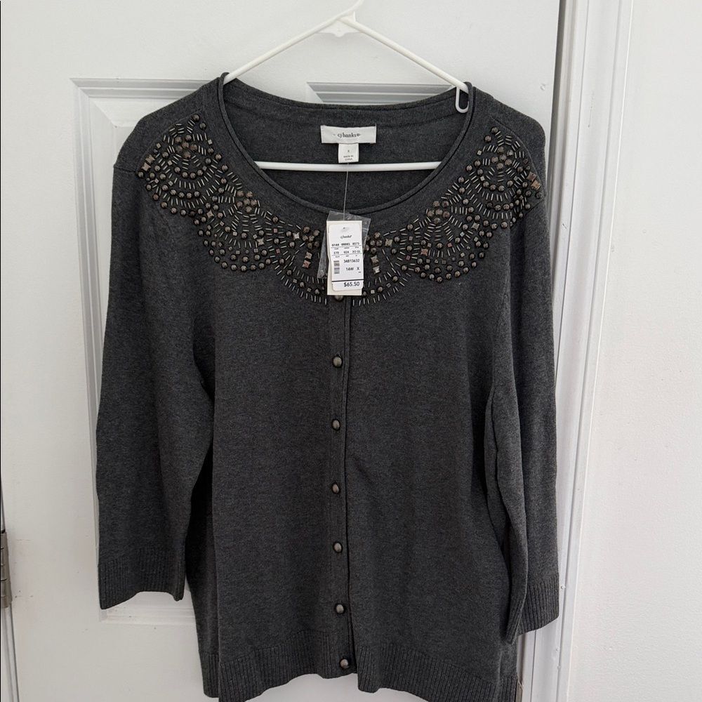 CJ Banks Charcoal Embellished Cardigan Size 14W